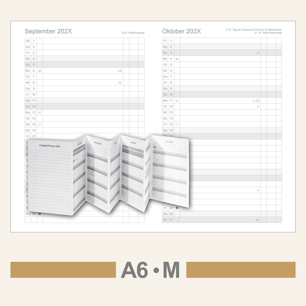 A6 Einlagen - Kalender